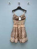 Paisley Print Belted Mini Dress - Taupe Paisley - View 1