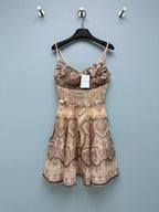 Paisley Print Belted Mini Dress - Taupe Paisley - View 1