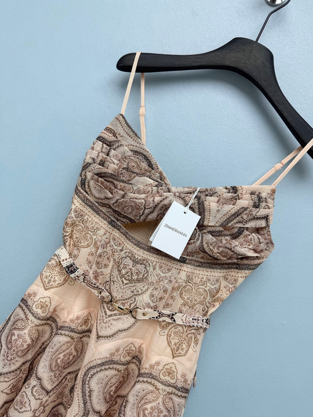 Paisley Print Belted Mini Dress - Taupe Paisley - View 3