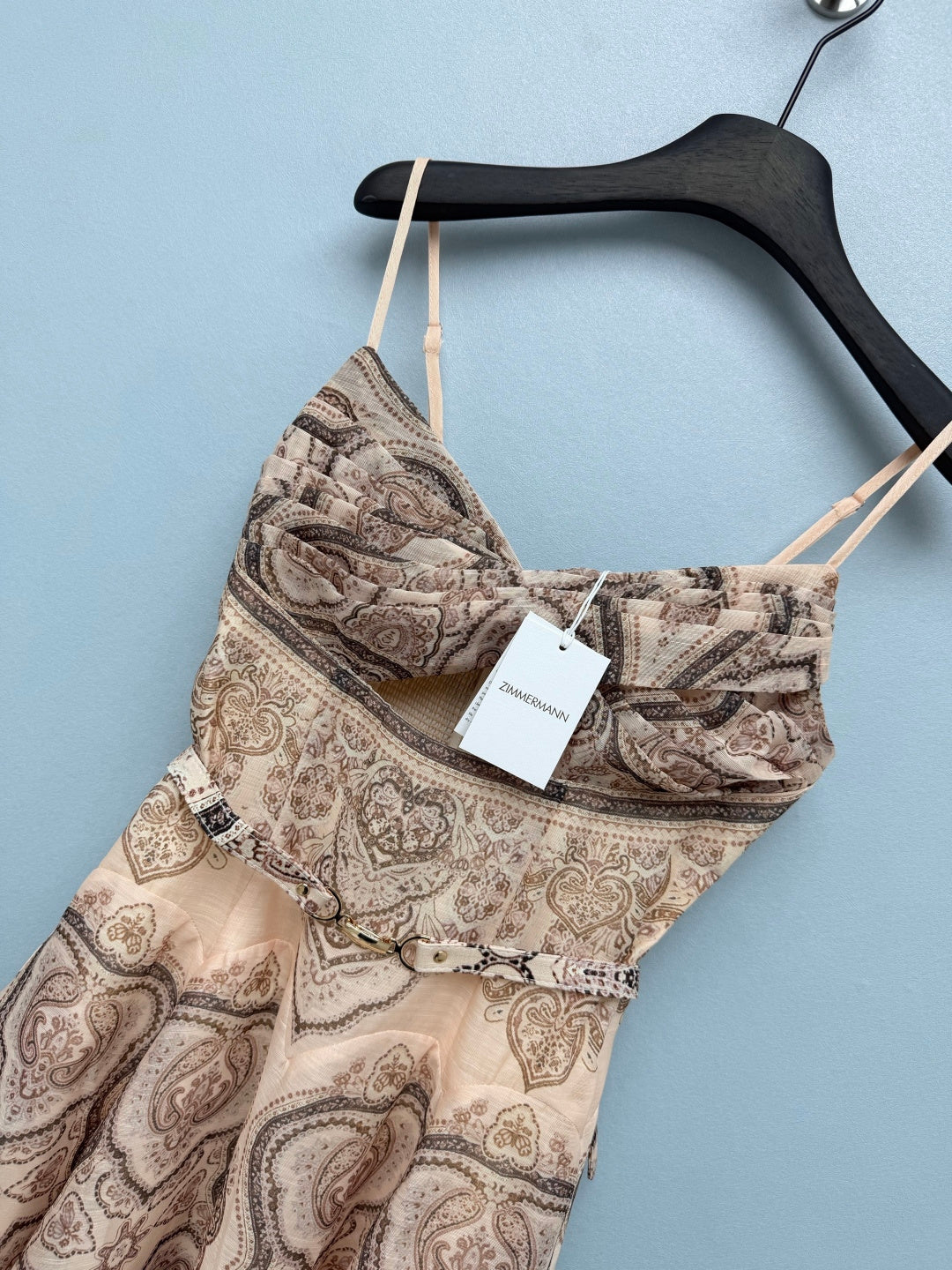 Paisley Print Belted Mini Dress - Taupe Paisley - View 3