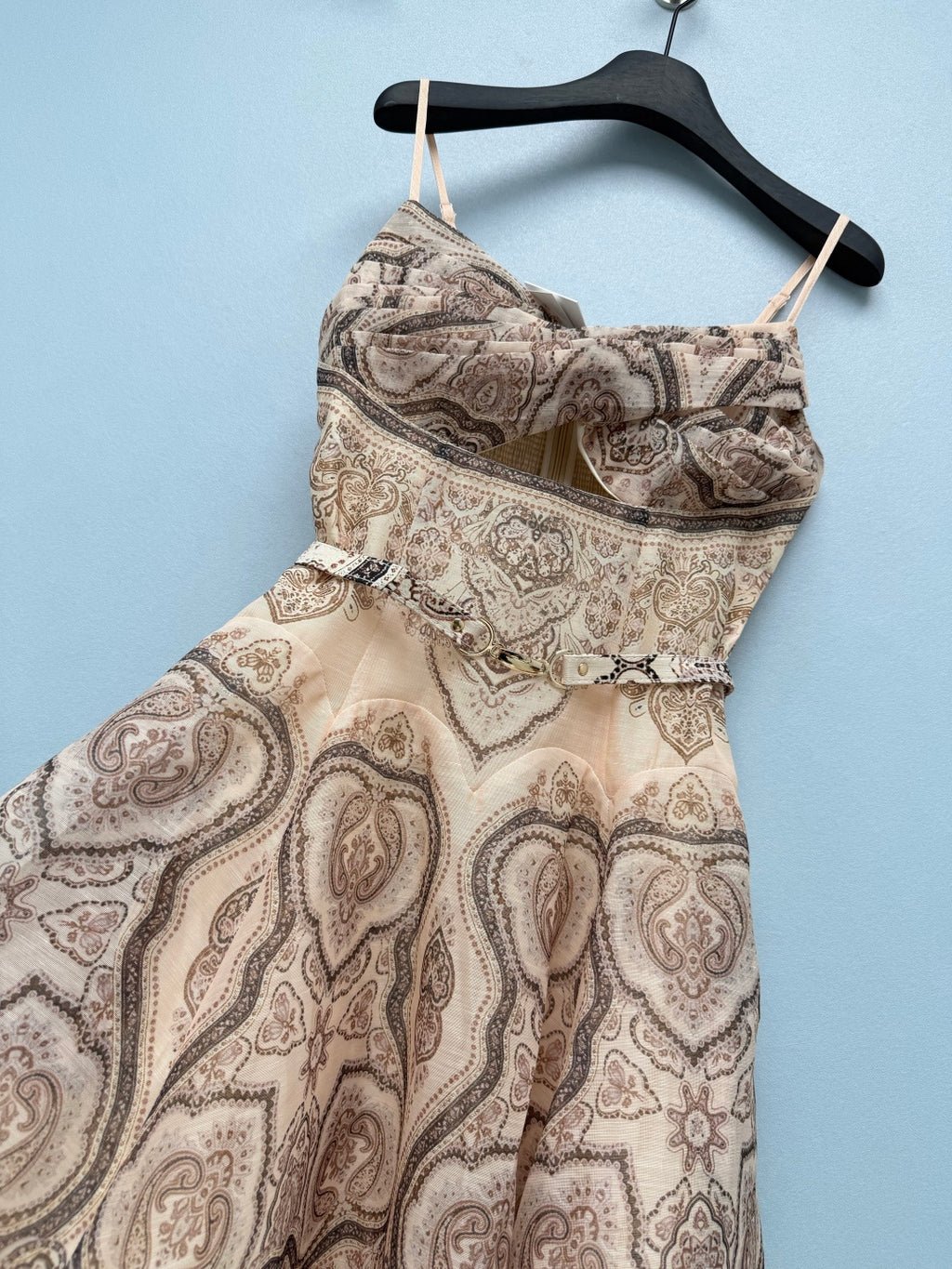 Paisley Print Belted Mini Dress - Taupe Paisley - View 5