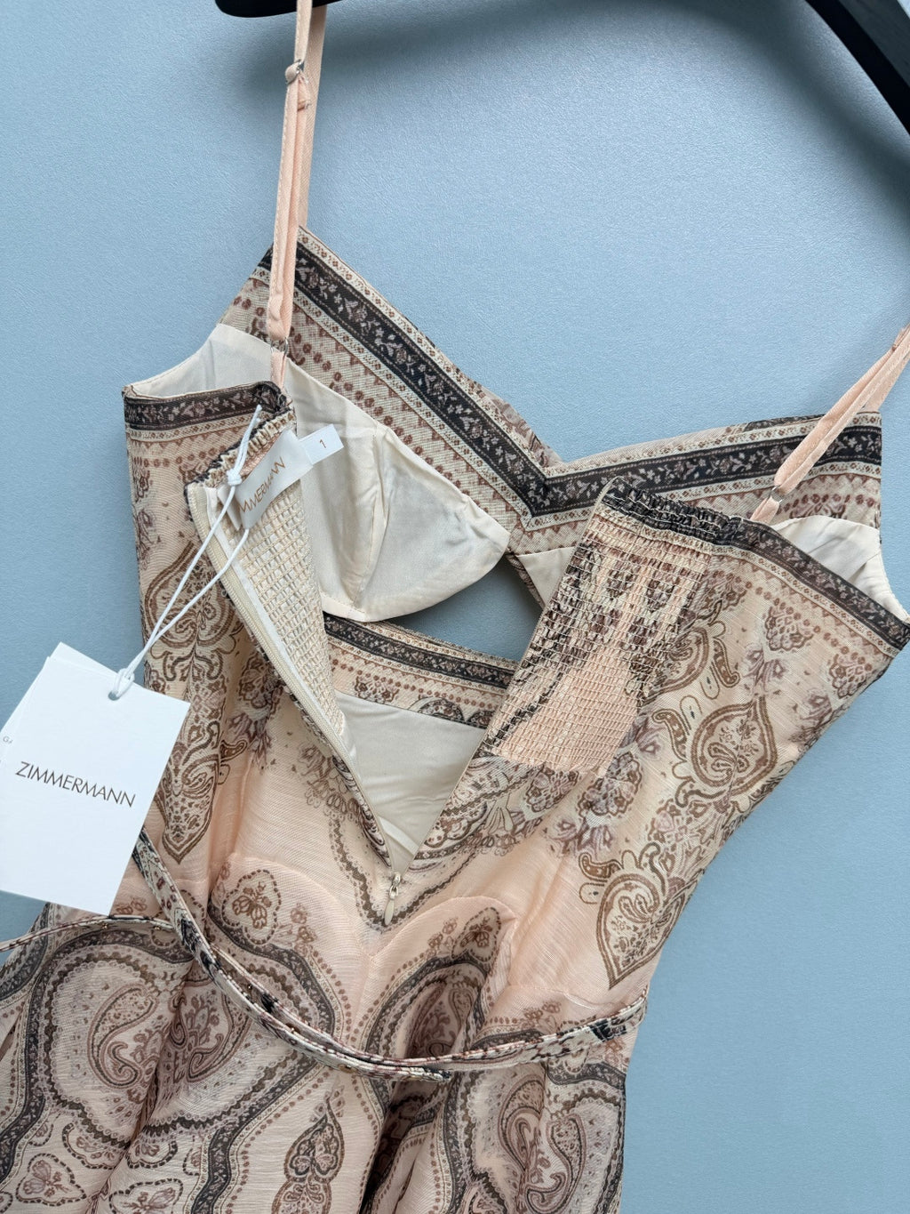 Paisley Print Belted Mini Dress - Taupe Paisley - View 9