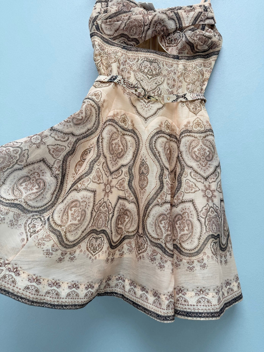 Paisley Print Belted Mini Dress - Taupe Paisley - View 6
