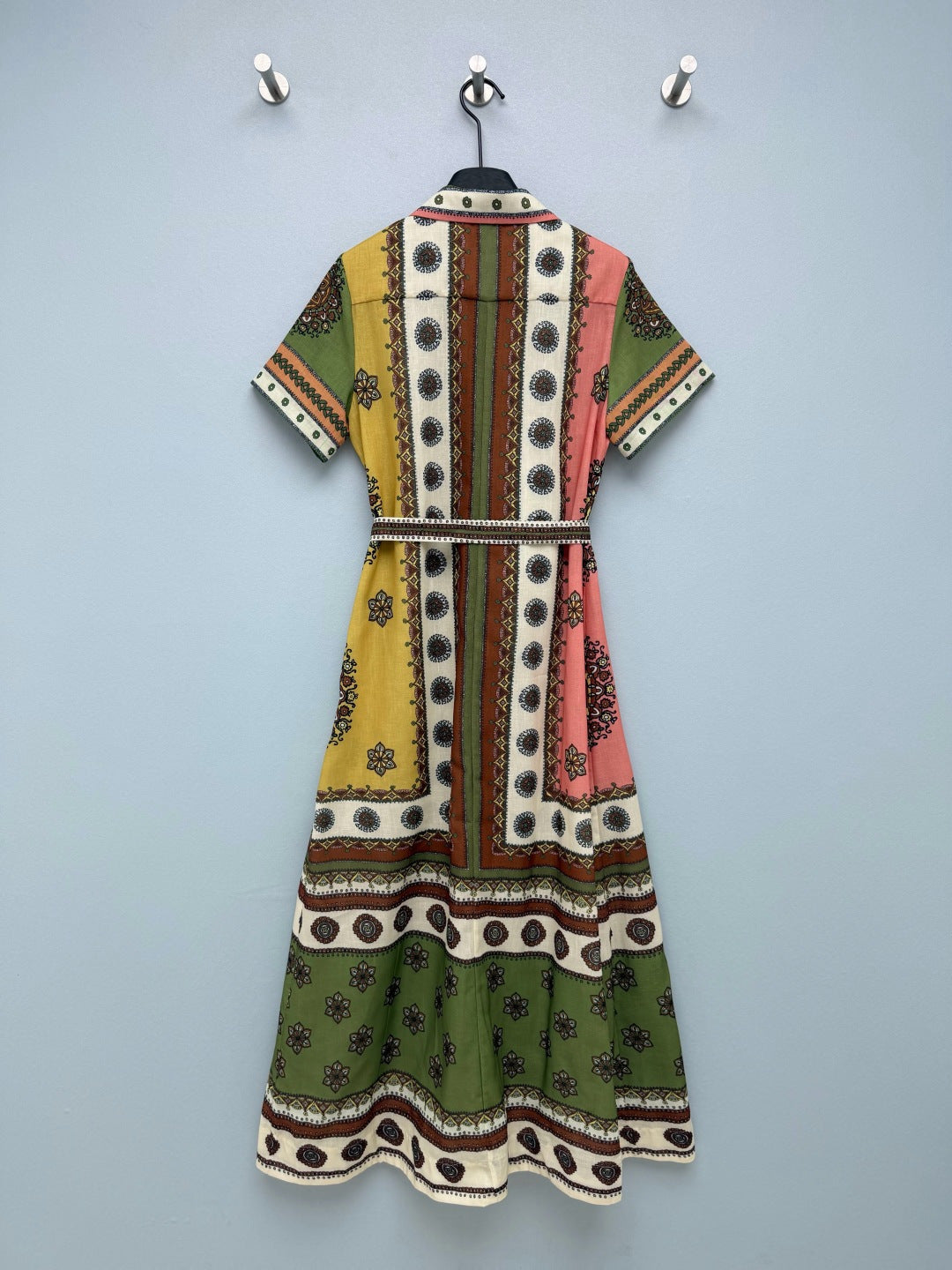 Paisley Print Shirt Maxi Dress - Green Multicolor - View 9