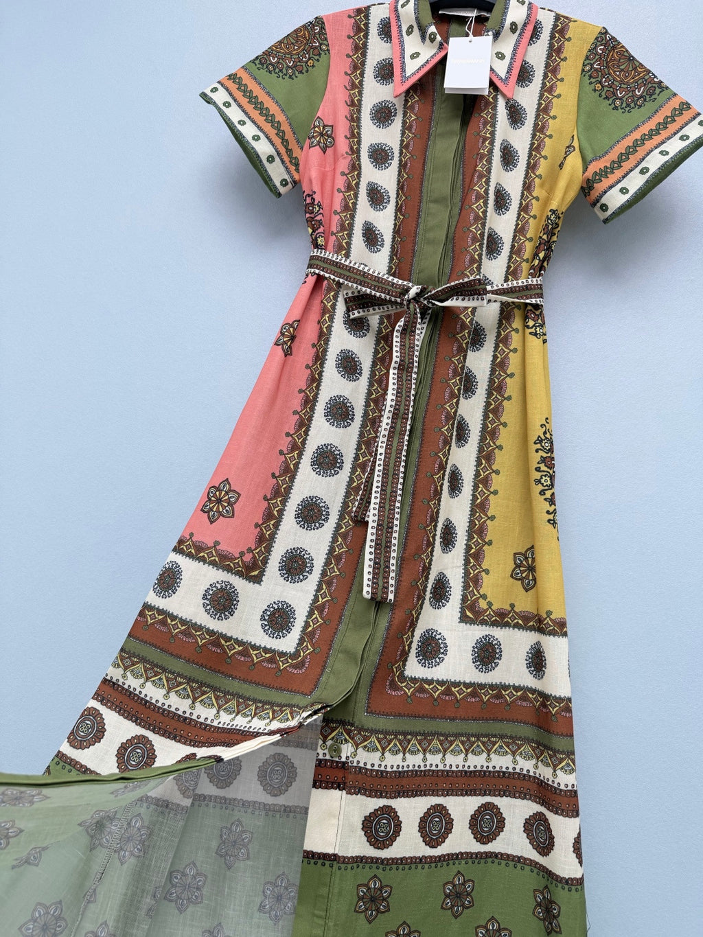 Paisley Print Shirt Maxi Dress - Green Multicolor - View 5