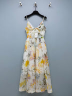 Watercolor Floral Camisole Maxi Dress - Ivory Yellow Floral - View 1