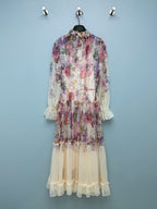 Watercolor Floral Tiered Maxi Dress - Ivory Multicolor - View 9