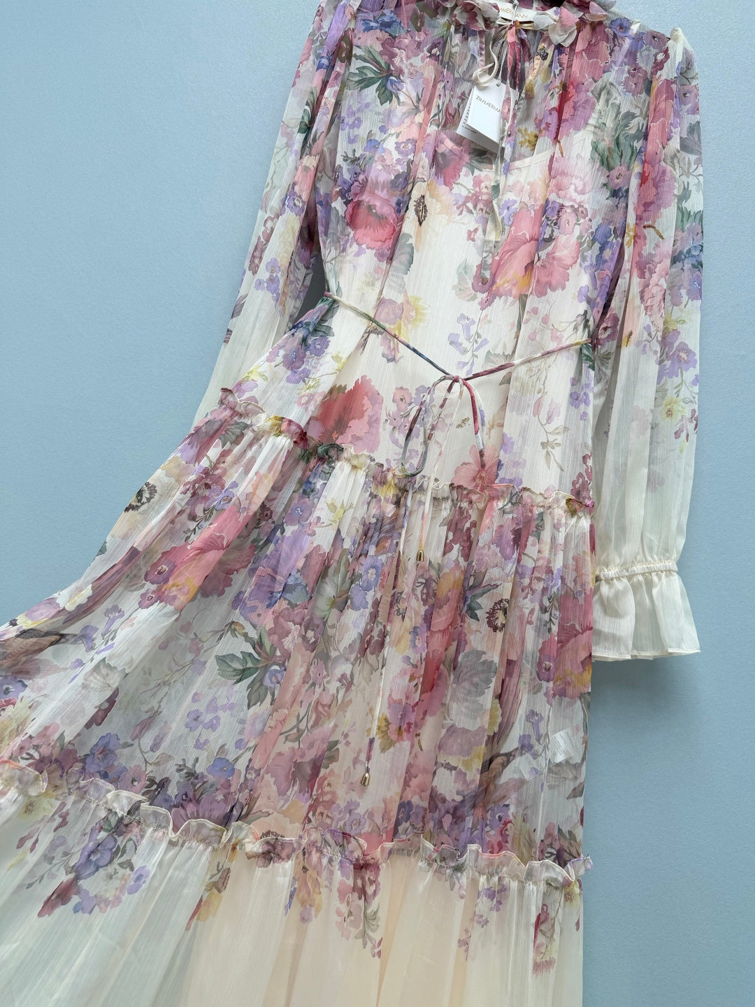 Watercolor Floral Tiered Maxi Dress - Ivory Multicolor - View 6