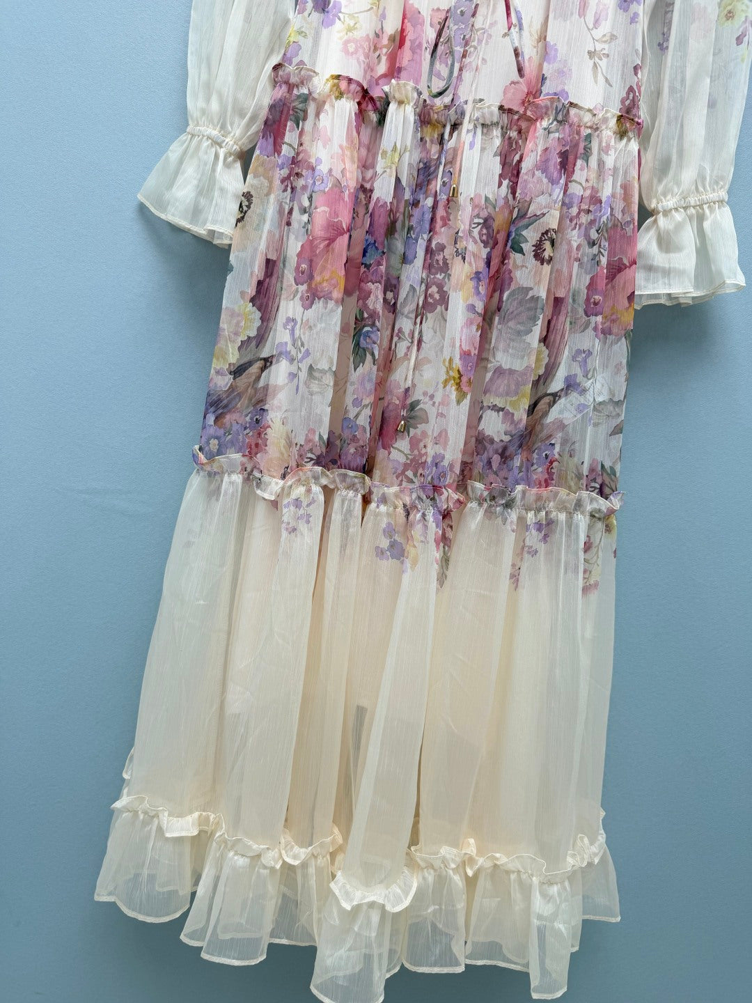 Watercolor Floral Tiered Maxi Dress - Ivory Multicolor - View 5