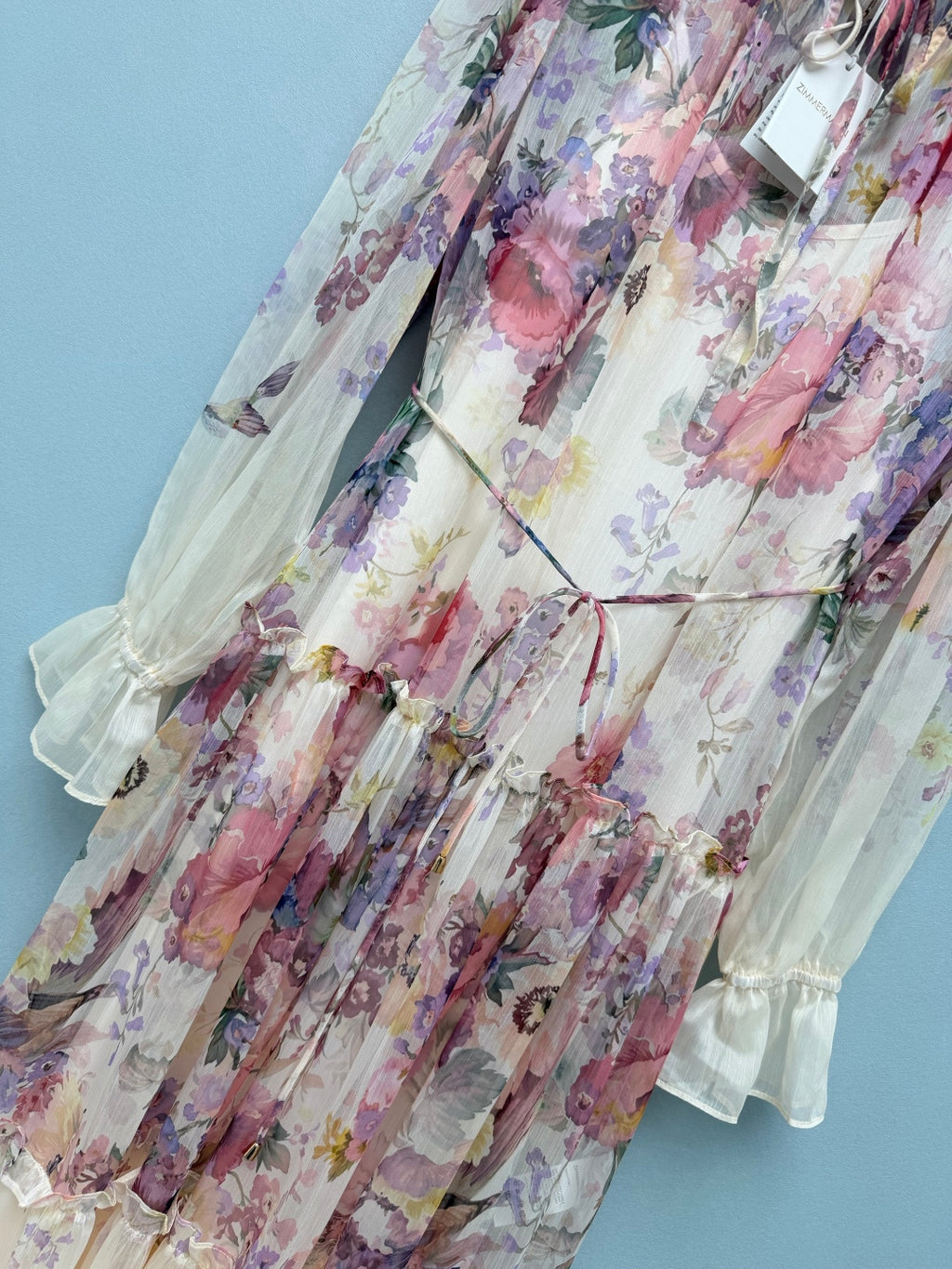 Watercolor Floral Tiered Maxi Dress - Ivory Multicolor - View 4