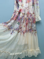 Watercolor Floral Tiered Maxi Dress - Ivory Multicolor - View 7