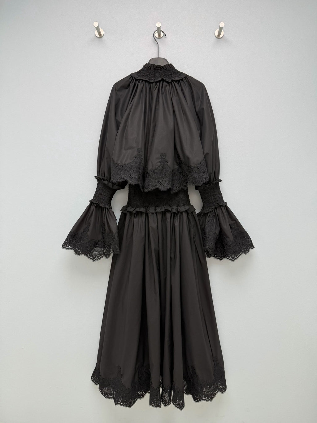 Lace-Trim Smocked Maxi Dress - Black - View 9