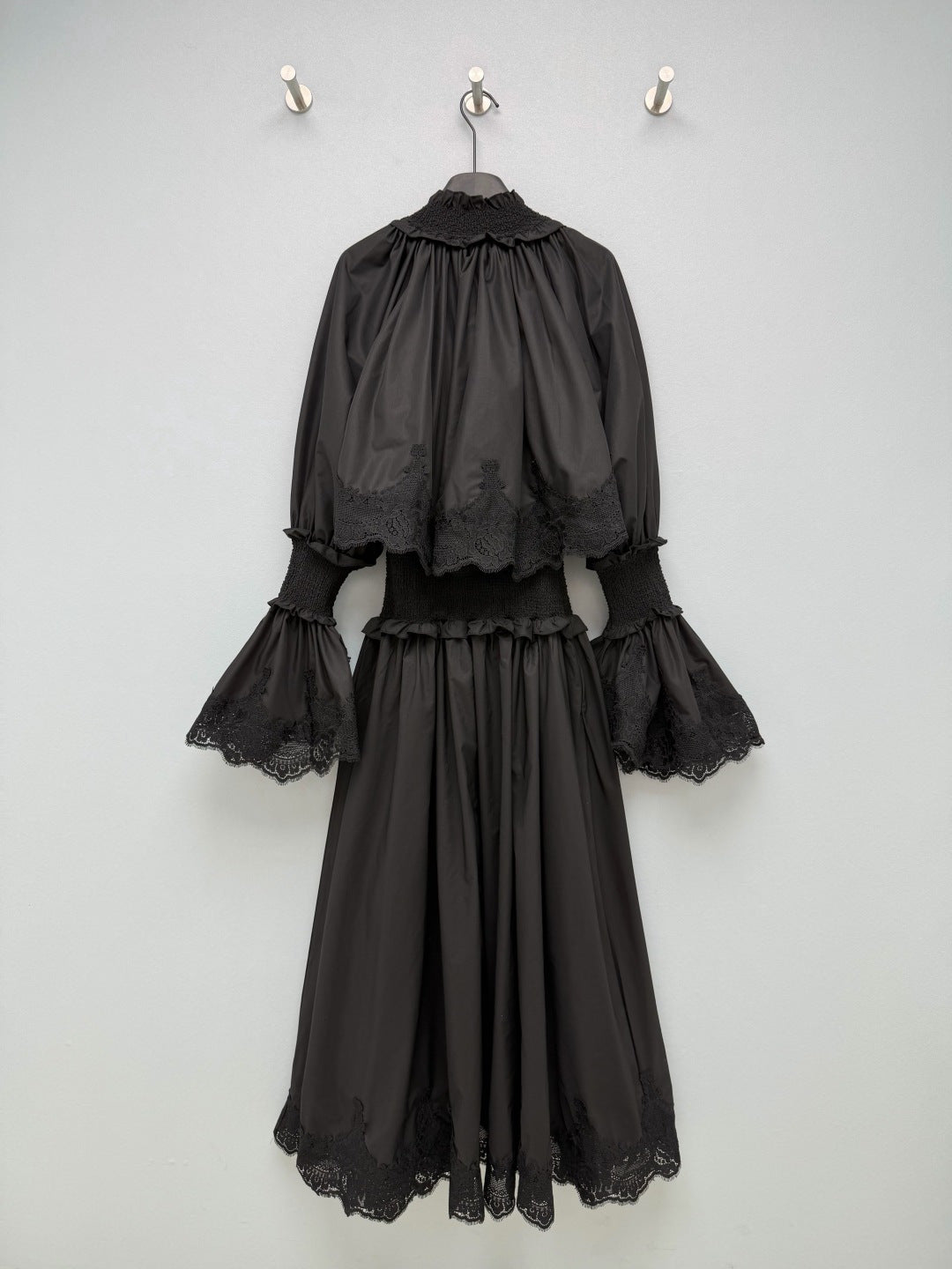 Lace-Trim Smocked Maxi Dress - Black - View 9