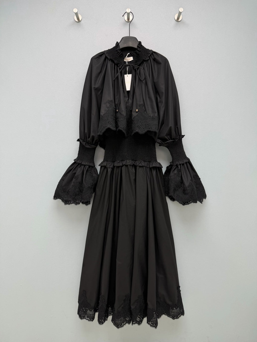 Lace-Trim Smocked Maxi Dress - Black - View 1