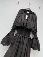 Lace-Trim Smocked Maxi Dress - Black - View 6