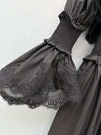 Lace-Trim Smocked Maxi Dress - Black - View 5