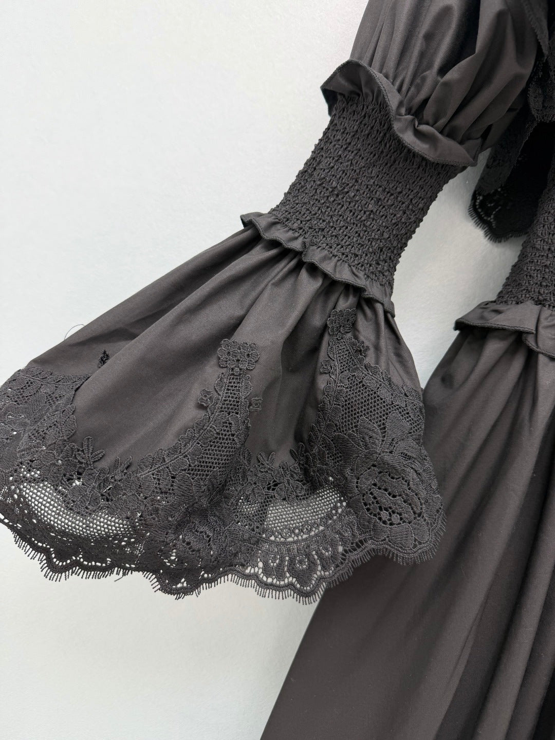 Lace-Trim Smocked Maxi Dress - Black - View 5