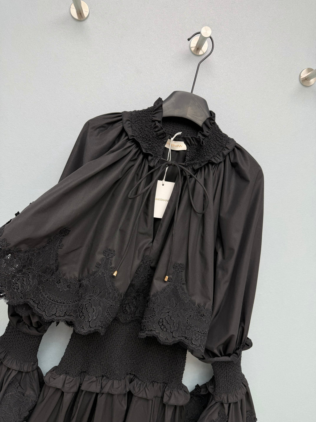 Lace-Trim Smocked Maxi Dress - Black - View 3