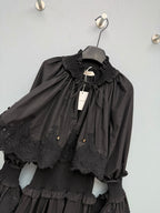 Lace-Trim Smocked Maxi Dress - Black - View 3