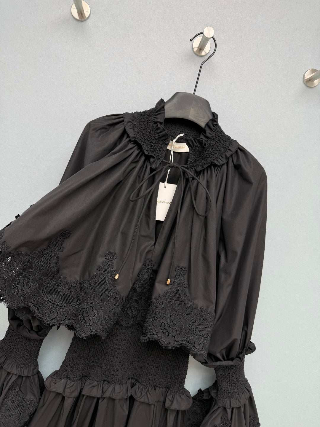 Lace-Trim Smocked Maxi Dress - Black - View 3