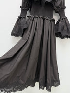 Lace-Trim Smocked Maxi Dress - Black - View 7