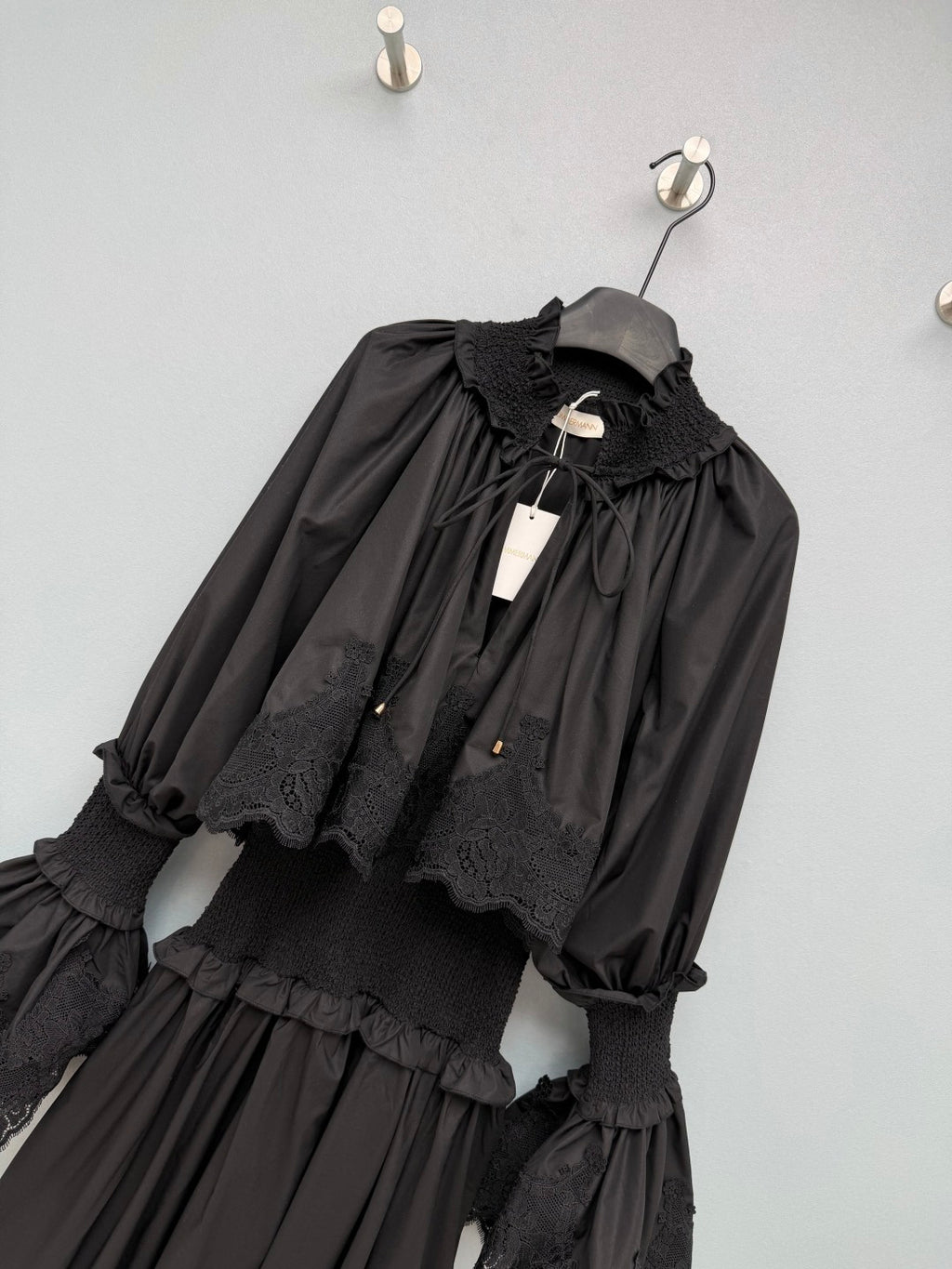 Lace-Trim Smocked Maxi Dress - Black - View 4