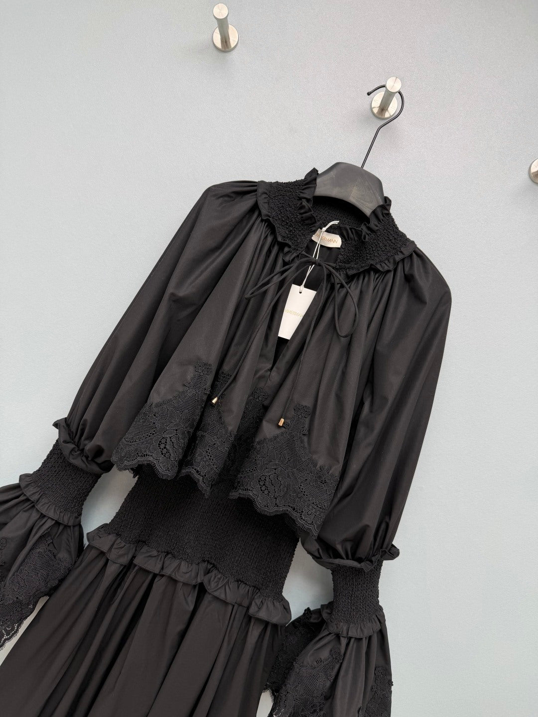 Lace-Trim Smocked Maxi Dress - Black - View 4