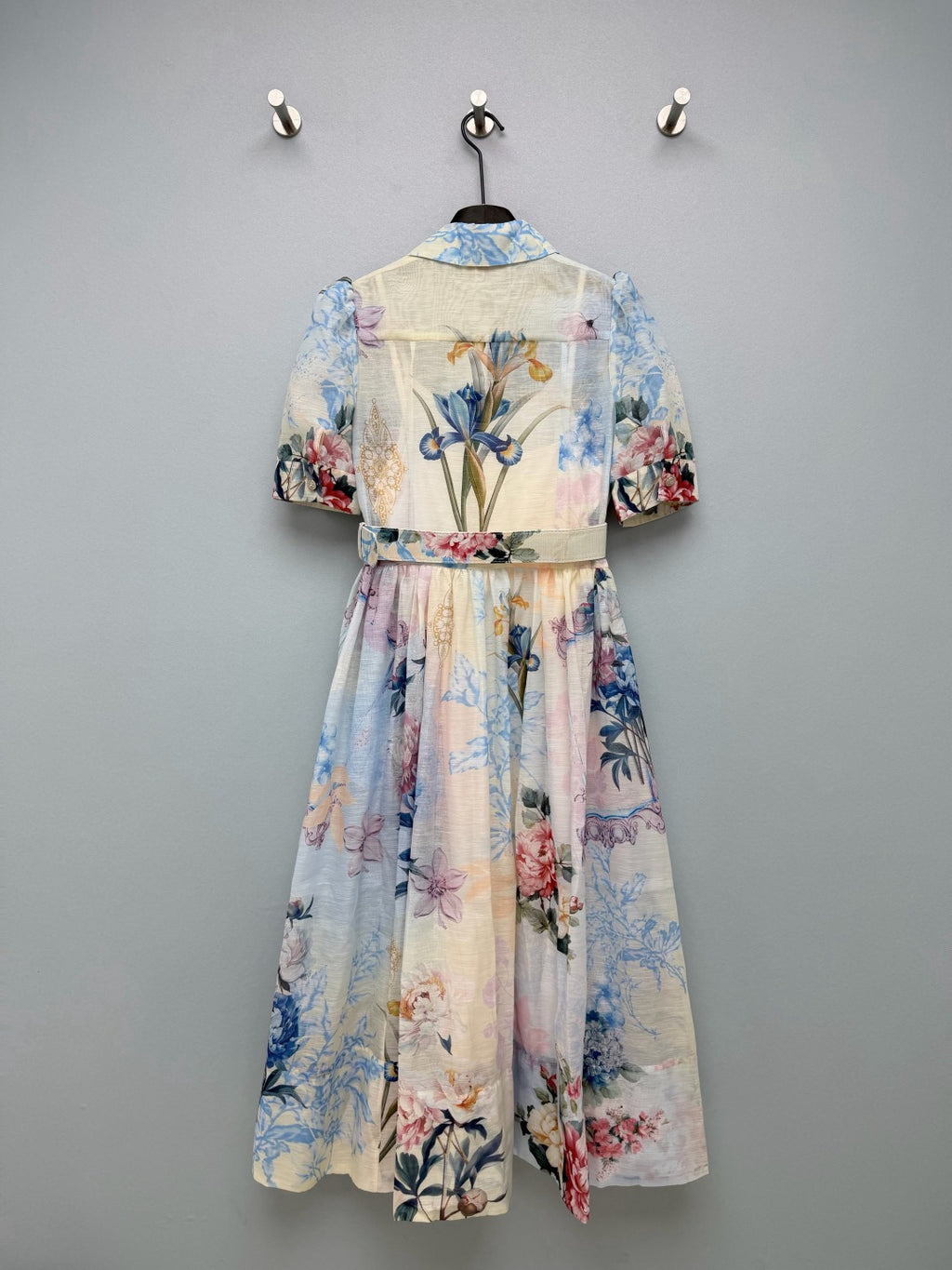Watercolor Floral Belted Shirt Dress - Powder Blue Floral - View 9