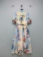 Watercolor Floral Belted Shirt Dress - Powder Blue Floral - View 9