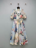 Watercolor Floral Belted Shirt Dress - Powder Blue Floral - View 1