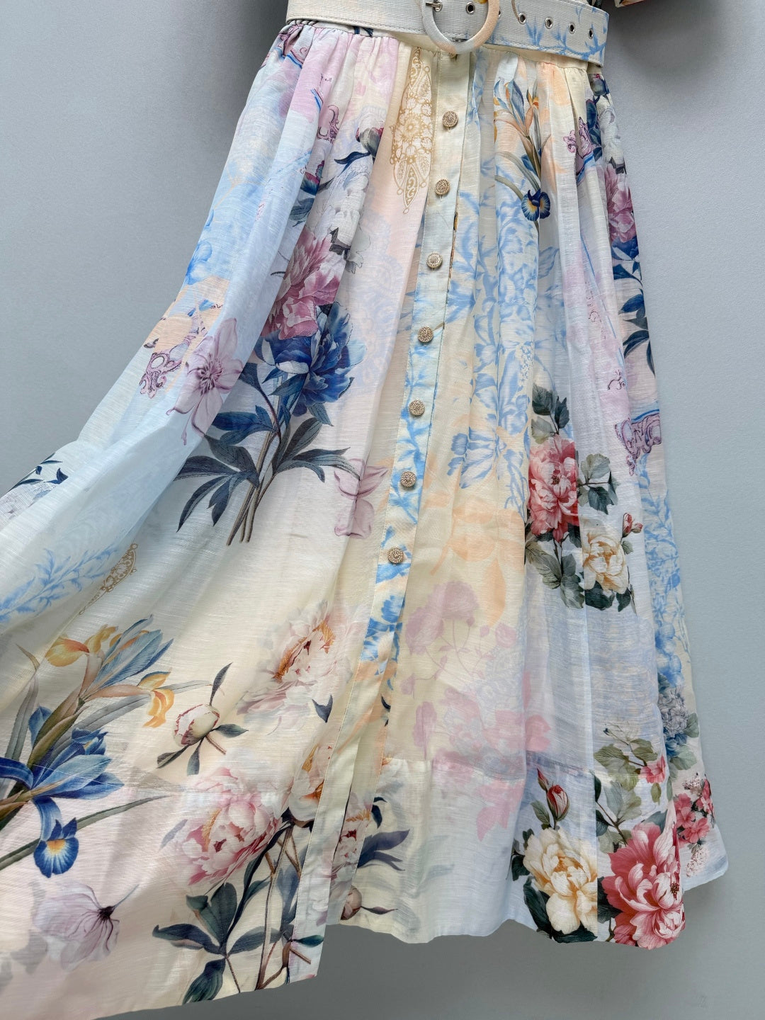 Watercolor Floral Belted Shirt Dress - Powder Blue Floral - View 5
