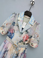 Watercolor Floral Belted Shirt Dress - Powder Blue Floral - View 3