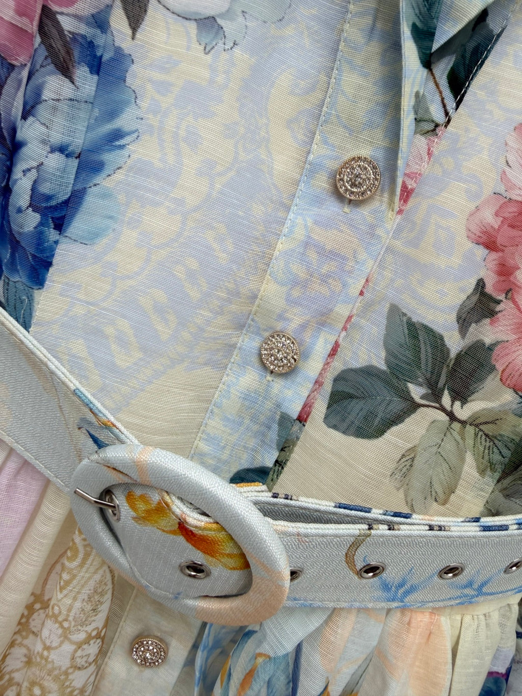 Watercolor Floral Belted Shirt Dress - Powder Blue Floral - View 7