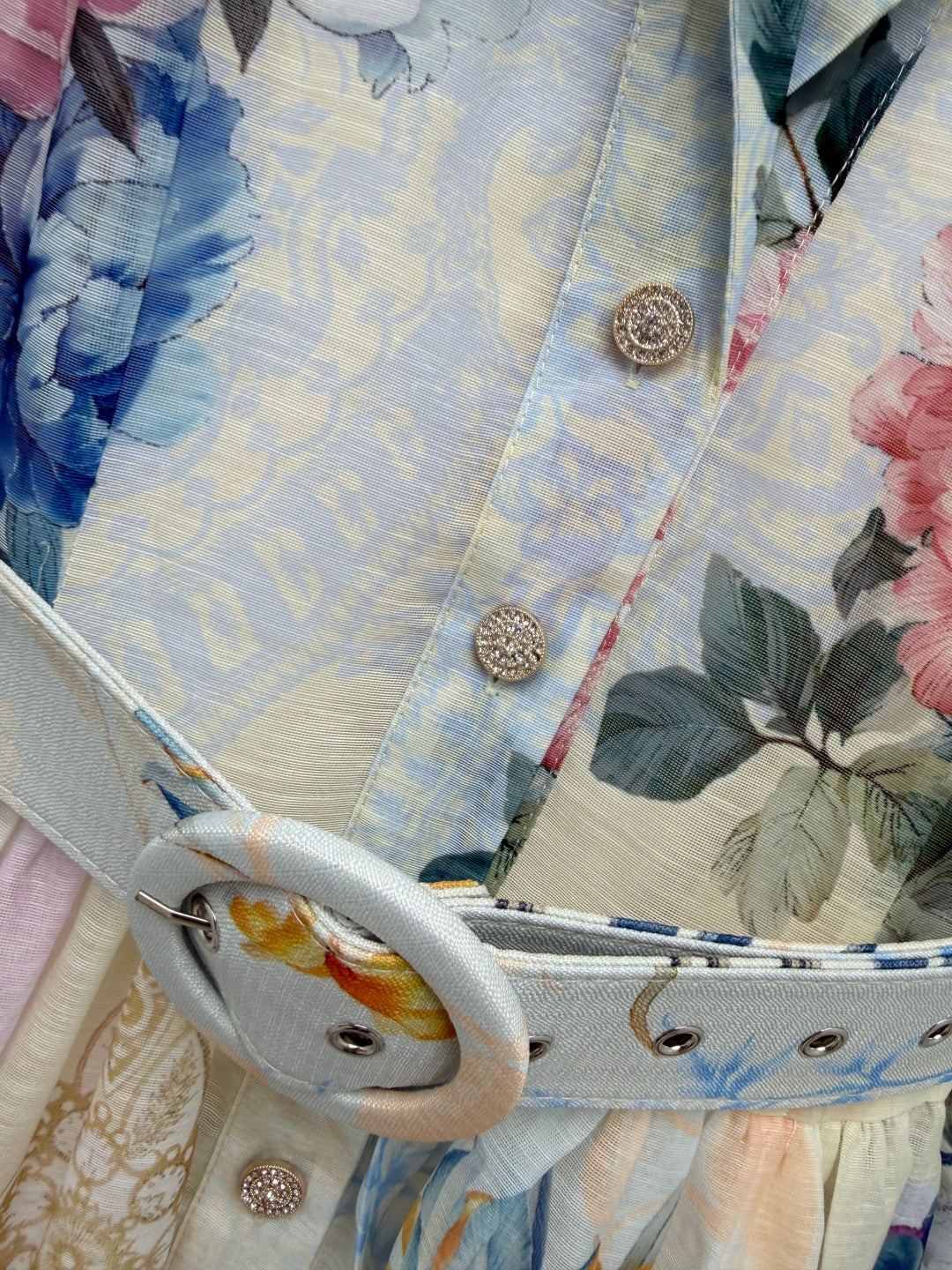 Watercolor Floral Belted Shirt Dress - Powder Blue Floral - View 7