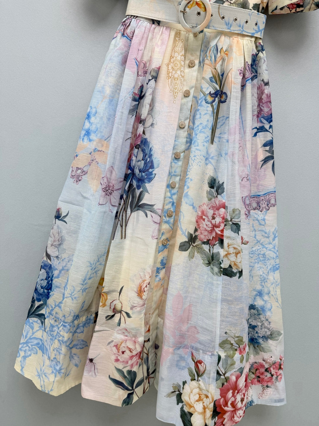 Watercolor Floral Belted Shirt Dress - Powder Blue Floral - View 8