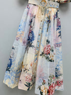 Watercolor Floral Belted Shirt Dress - Powder Blue Floral - View 8