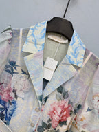 Watercolor Floral Belted Shirt Dress - Powder Blue Floral - View 2