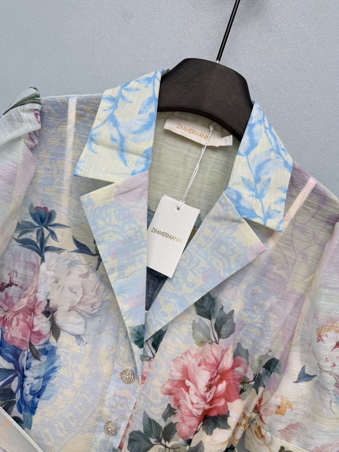 Watercolor Floral Belted Shirt Dress - Powder Blue Floral - View 2