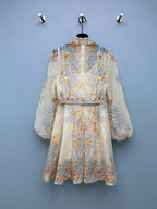 Baroque Floral High-Neck Mini Dress - Powder Blue - View 18