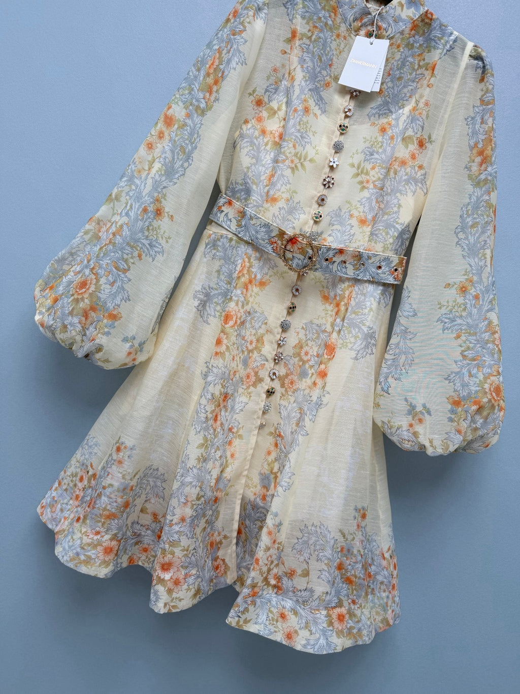 Baroque Floral High-Neck Mini Dress - Powder Blue - View 15