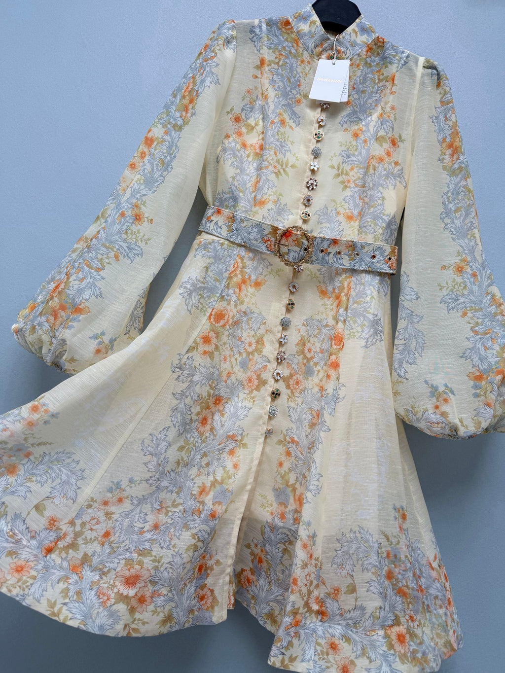 Baroque Floral High-Neck Mini Dress - Powder Blue - View 16