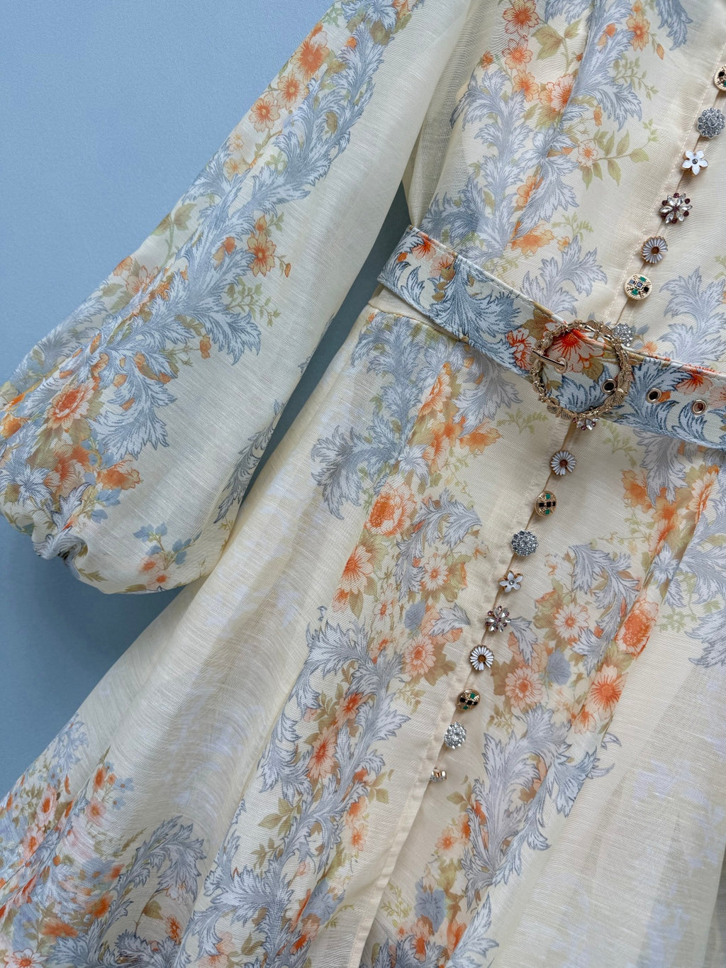 Baroque Floral High-Neck Mini Dress - Powder Blue - View 14