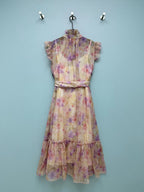 Floral Scarf-Belt Ruffle Maxi Dress - Pink Purple - View 27