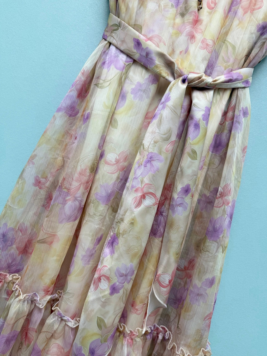 Floral Scarf-Belt Ruffle Maxi Dress - Pink Purple - View 23