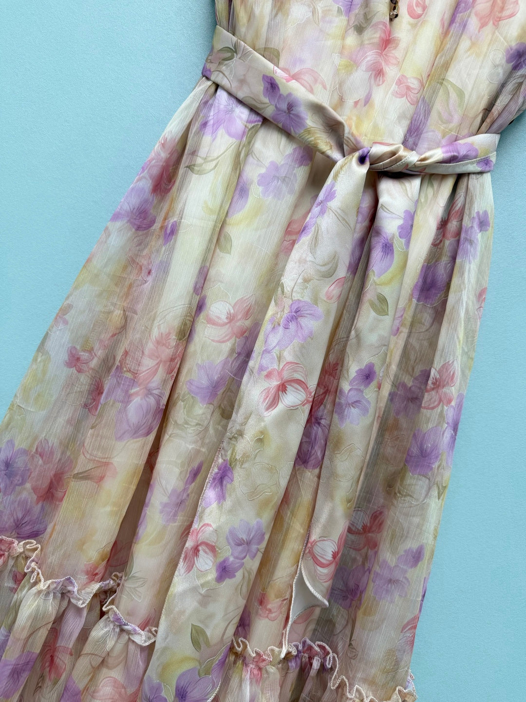 Floral Scarf-Belt Ruffle Maxi Dress - Pink Purple - View 23