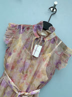 Floral Scarf-Belt Ruffle Maxi Dress - Pink Purple - View 21