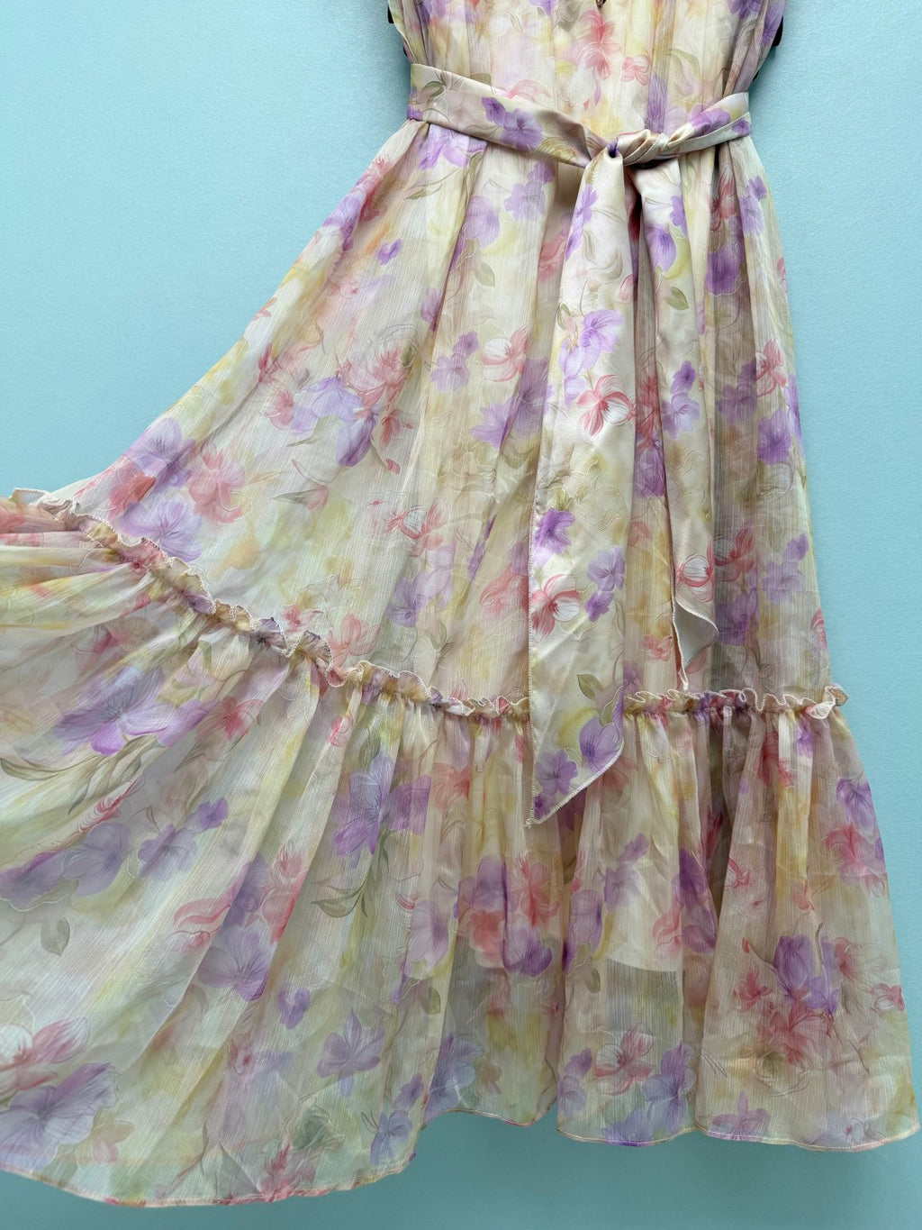Floral Scarf-Belt Ruffle Maxi Dress - Pink Purple - View 25