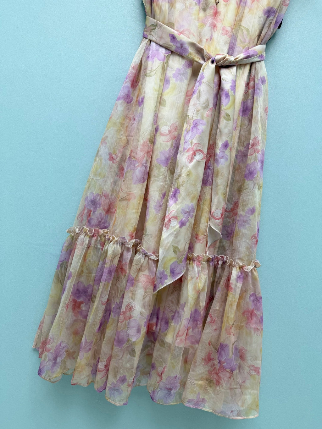 Floral Scarf-Belt Ruffle Maxi Dress - Pink Purple - View 24