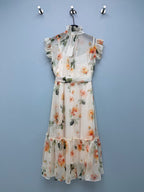 Floral Scarf-Belt Ruffle Maxi Dress - Ivory Orange - View 18