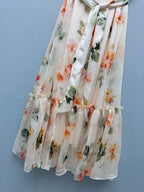 Floral Scarf-Belt Ruffle Maxi Dress - Ivory Orange - View 15